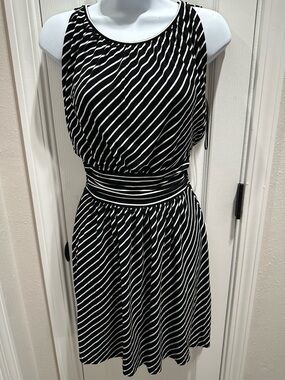 Express Black and White Striped Sleeveless Midi Dress